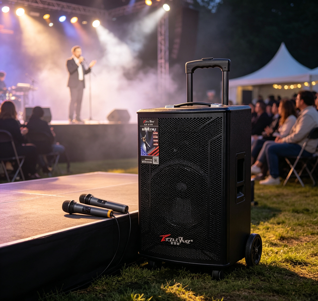 12" Woofer 280W Trolley Karaoke Speaker with Dual Wireless Mics for & USB Plastic Rechargeable Battery for Outdoor Parties