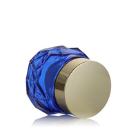 Pots de crème en verre bleu profond transparent à double paroi de conception spéciale de 50g avec bouchon à vis plaqué or et joint blanc