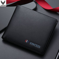 Dompet Kulit Asli Merek VINCESS untuk Pria dengan Desain Stylish, Cocok untuk Kartu Kredit, Dompet Lipat dengan Pemblokir RFID