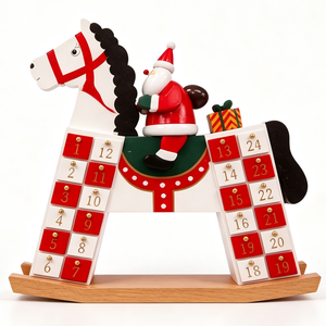 Hand Painted Wooden Horse 24 Drawer Holiday Display with Santa Decoration for Kids and Family Wooden Horse Advent Calendar - Product Image 1