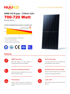 NUUKO Módulo Fotovoltaico Bifacial de 700W, Doble Cristal, 700-720W, Alta Generación de Energía, 210mm - Product Image 3