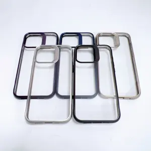 Transparent Acrylic PC Shockproof Phone Case Metallic Paint Camera Frame Mobile Phone Case For Iphone 15 14 13 Pro Max