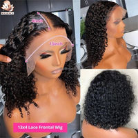 Perruques courtes bouclées crépues à haute densité, sans colle, avec dentelle frontale HD 13x4, en cheveux humains brésiliens naturels bruts, prêtes à porter