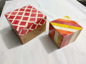 Caja de joyería de almacenamiento con incrustaciones de hueso rosa de la mejor calidad, caja botánica cuadrada India para embalaje - Product Image 4