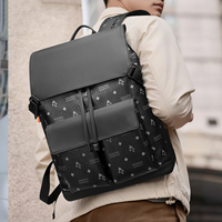 Sac à dos pour ordinateur portable en cuir PU personnalisé avec compartiment pour ordinateur portable de 17,3 pouces et poches à pression pour hommes et femmes, affaires et voyages