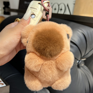 새로운 진짜 천연 토끼 모피 귀여운 모피 Capybara 열쇠 고리 여성 봉제 렉스 토끼 모피 자동차 열쇠 고리 가방 장식 펜던트 선물 - Product Image 3