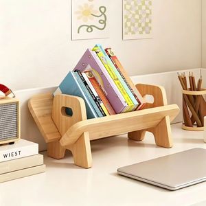 Wooden Minimalist <b>Childrens</b> <b>Desk</b> Book <b>Storage</b> Rack Rectangle Standing Type Multifunctional 2nd Floor Wood Grain Color - Product Image 1