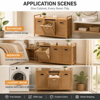 Cesto de Roupa em Bambu com 3 Seções, Grande Capacidade, Armazenamento Natural FSC com Sacos Removíveis para Quarto e Lavanderia