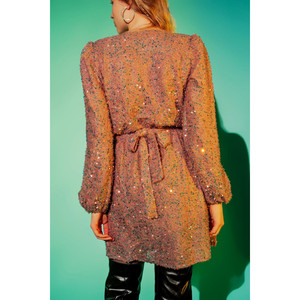 Sequin <b>Wrap</b> Mini Dress in Powder <b>Pink</b> - Product Image 3