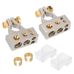 0/2/4/8/10 Gauge Car Battery Terminal Connectors 2Pcs With 2 Clear Covers Shims Car Modified Battery Head Positive Negative