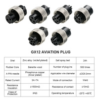 Connecteur femelle GX12 2-7 broches en laiton moulé par injection avec noyau en caoutchouc aviation, à souder pour câblage d'alimentation vidéo embarqué