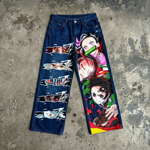 <b>Men</b> Plus Size Print Casual Baggy Straight Leg Black Denim <b>Jeans</b> - Product Image 1