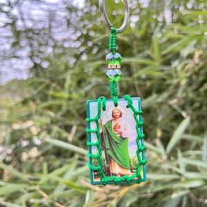 Portachiavi con olio a goccia per donna e uomo Hang On Car e Your Bag o On Wall <span class=keywords><strong>Heart</strong></span> materiale in legno corda per avvolgimento portachiavi religiosi - Product Image 6