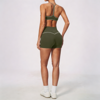 Ensemble de yoga pour femme GH avec logo personnalisé, color block, soutien-gorge de sport et short très extensibles, effet ventre plat, tenue de fitness et de gym