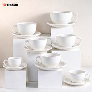 White Ceramic Coffee Cup and Saucer <b>Set</b> Porcelain Espresso Cappuccino Latte <b>Mug</b> Dishwasher Microwave Safe for restaurant - Product Image 1