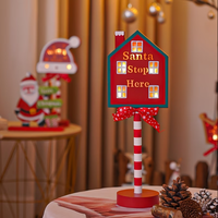 Panneau lumineux en bois « Santa Stop Here » pour Noël, fonctionnant à piles, lampe de table LED Pôle Nord, décoration de Noël pour la maison et le bureau