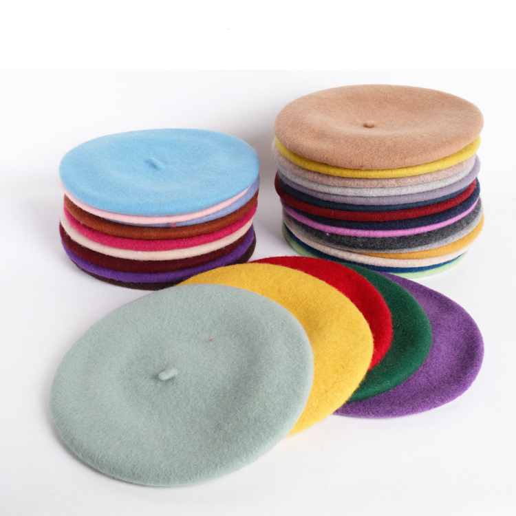 Custom Logo Plain Wool Multi Color Military Beret Beanie Hat for Women