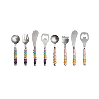Ensemble de couverts créatifs en acier inoxydable poli avec perles acryliques scintillantes et finition polie à la main, comprenant cuillère, fourchette et couteau à beurre, pour la maison