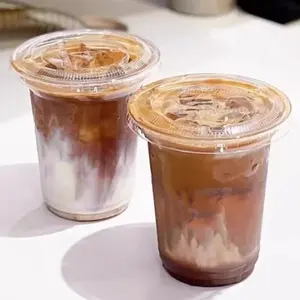 14oz tazze trasparenti per animali domestici con Logo personalizzato tazze di frutta da caffè per bicchieri di plastica usa e getta con coperchio