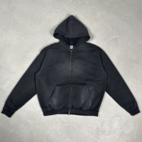 Sweat-shirt à capuche zippé personnalisé 400 GSM épais, délavé vintage, en molleton oversize pour homme, avec bords bruts et effet vieilli, style streetwear vierge