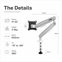 Support d'écran ergonomique à fixation sur bureau, bras articulé à ressort mécanique, pour moniteurs de 17 à 32 pouces, fixation par pince en C, VESA, rotation à 360°, sans outil