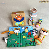 Ensemble cadeau Montessori sensoriel 6 en 1 pour nouveau-né, livre en tissu, jouets empilables et hochets en silicone écologiques, puzzle 3D pour 0-12 mois