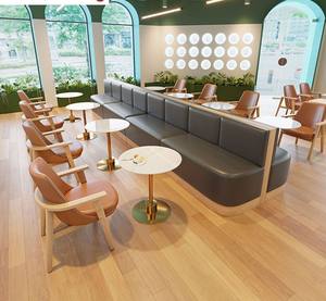 高級コーヒーショップ家具セット レザーブースと椅子 石製テーブル カフェショップ ミルクティーレストラン向け - Product Image 2