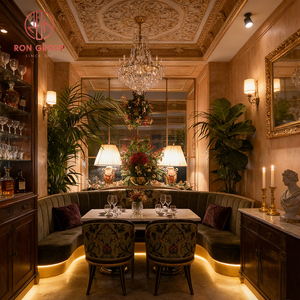 Sofá de Terciopelo Rojo con Diseño Vintage Francés, Silla de Tela Floral, Mesa de Metal con Tapa de Mármol para Cafetería, Restaurante, Bar - Product Image 3