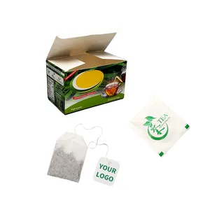 Kemasan luar yang dapat disesuaikan dari kantong teh Biodegradable dengan tali tarik katun kantung teh kertas bubur kayu ramah lingkungan