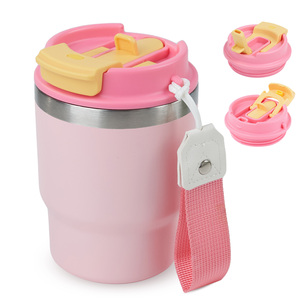 Gobelet isotherme mini en acier inoxydable 304 de 12 oz, tasse à café à double paroi sous vide avec couvercle à double ouverture et cordon, anti-fuite, garde le froid 24h - Product Image 1