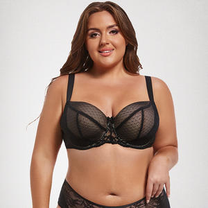 Sujetador Push-Up Negro, Lencería Sexy con Encaje, Talla Grande, para Mujer - Product Image 4