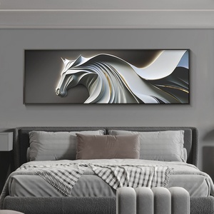 Cuadro Decorativo Moderno de Caballo a Óleo para Sala de Estar, Pintura Metálica Iluminada Enmarcada para Colgar en la Pared Detrás del Sofá - Product Image 3