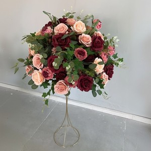 Decoración de Fondo de <span class=keywords><strong>Flores</strong></span> para Boda Personalizada de Fábrica, Rosas Borgoña, Bola de <span class=keywords><strong>Flores</strong></span>, Camino de Mesa de <span class=keywords><strong>Flores</strong></span> Borgoña - Product Image 6