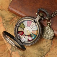 Reloj de Bolsillo con Dije para Hombre y Mujer Regalo Tapa de Cristal Transparente Cadena de Collar Colgante Vintage Romano Colorido