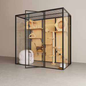 2026 Villa para Gatos de Lujo Personalizable, Grande, con Cristal Templado, Acero Inoxidable y Madera Sólida, Transpirable, para Sala de Estar - Product Image 2