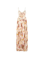 Robe longue sexy à bretelles spaghetti, imprimée, avec patchwork de dentelle et découpes, sans manches, dos nu, motif floral, coupe ajustée pour femme, idéale pour les fêtes et les vacances