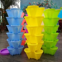 Pot Tanam Stroberi Vertikal Klasik Multi-Warna Plastik yang Dapat Ditumpuk untuk Kebun Menara di Rumah, Hidroponik & Penanaman Tanah