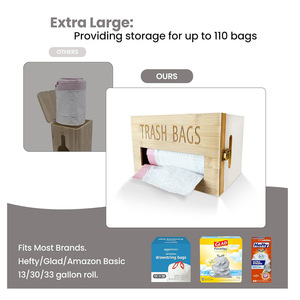 Bamboo Trash Bag <b>Storage</b> Box <b>Wall</b> <b>Mounted</b> Rectangle Punch Free Polished Finish - Product Image 2