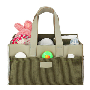 Borsa per pannolini in pelle e velluto a coste elegante e resistente per pannolini per bambini con tasche Multiple per mamme - Product Image 1