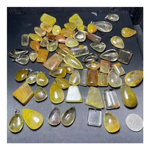 Liontin Quartz rutil emas kristal alami, bentuk Drop penyembuhan rambut mentah kuarsa kristal