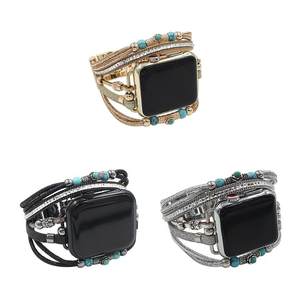 Pour <span class=keywords><strong>Apple</strong></span> <span class=keywords><strong>Watch</strong></span> <span class=keywords><strong>série</strong></span> 7 <span class=keywords><strong>6</strong></span> 5 4 3 SE 8 Ultra 49mm femmes mode tissé à la main pierre naturelle bracelet de montre en cuir - Product Image 2
