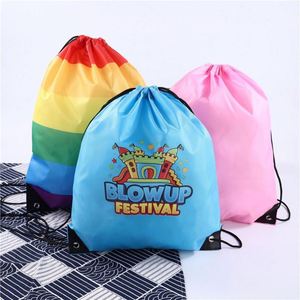 Bolsa con Cordón Personalizada con Logotipo Impreso, Promoción de Fábrica, 100% Poliéster, Sublimación, Diseño Arcoíris Orgullo - Product Image 2