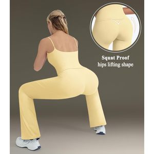Workout Sets For Women Padded Tank Tops Matching Straight Leg Yoga Outfits <b>Spaghetti</b> Strap Square Neck Breathable 2 Piece Set - Product Image 6