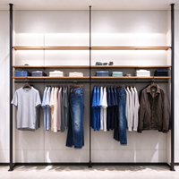 Présentoir de Vêtements pour Magasin : Table Îlot en Bois, Porte-vêtements en Métal Noir, Étagères, CE ETL, Vente en Gros pour Boutiques