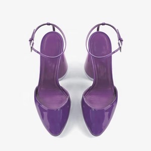 Talons blocs pompe personnalisés pour femmes avec bride arrière, chaussures à talons hauts bout pointu pour femmes, <span class=keywords><strong>escarpins</strong></span> violets à talons épais brevet - Product Image 4