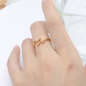 Simple Cute Women's 18K Gold Adjustable Double Ball <b>Ring</b> with Zircon Geometric Design Copper - Product Image 1