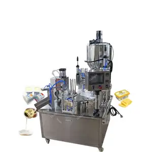 Máquina de sellado de tapa de vaso de plástico para sopa neumática de llenado de helado automático rotativo multifuncional