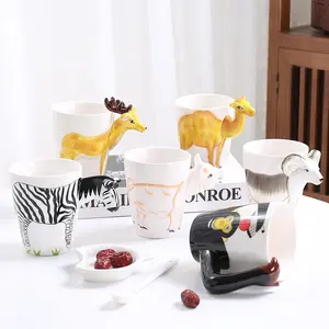 Caneca cerâmica Criativa 3D pintados à mão Novidade Animal Copos Caneca De Café Copo De Leite com alças