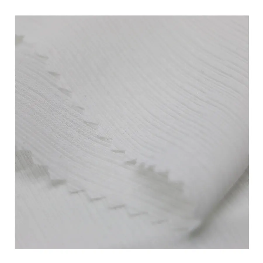 Chinese Polyester Fabric 100D White Crinkle Chiffon Poly Fabric Pleated Chiffon Fabric