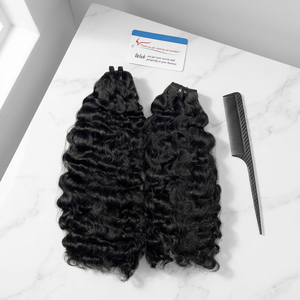 Extensions de cheveux humains 100% vietnamiens bouclés birmans, couleur noire naturelle, en stock chez le fournisseur - Product Image 1